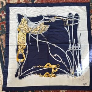 Navy and Gold Equestrian Print Scarf